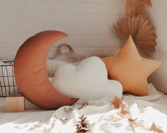 Coussin étoile, Coussin Lune, Coussin nuage, Terracotta,  Coussin Lune chambre bébé fille Terracotta, Coussin jungle chambre garcon