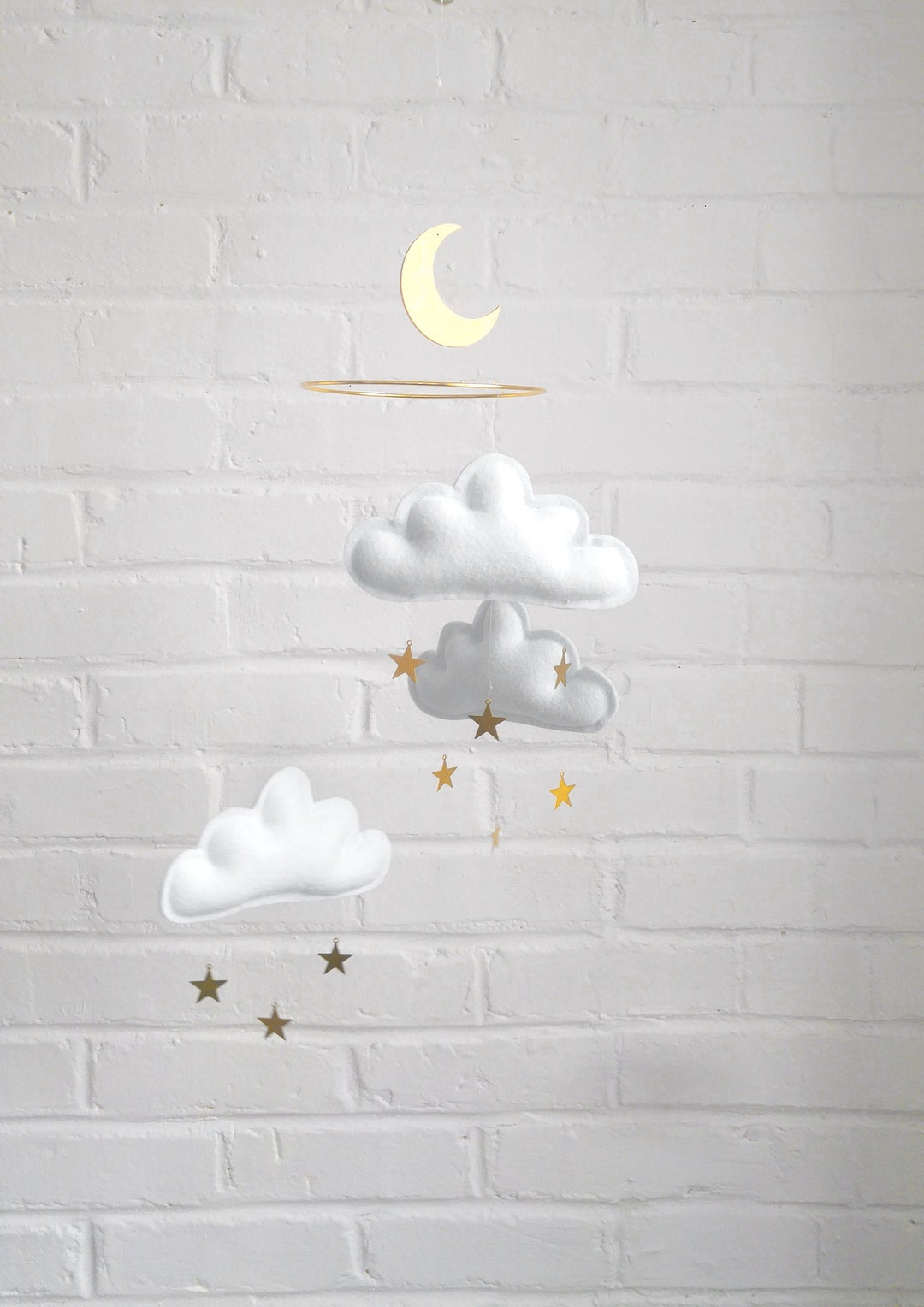 White Cloud Mobile Gold Baby Mobile White Crib Mobile Etsy España