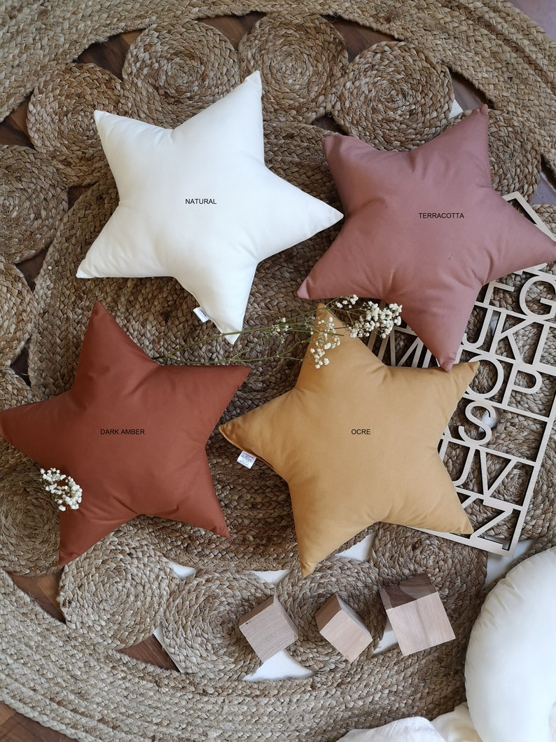 Dark terracotta Star pillow, Star shaped pillow, Star decorative pillows, Amber Nursery Decor, Baby boy nursery decor image 5