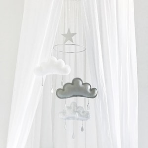 Gender Neutral Baby Mobile Silver and grey nursery mobile-Waldorf Mobile, Crib Mobile,Cloud Mobile Spring Baby Mobile scandi Nursery image 1