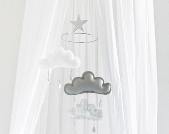 Gender Neutral Baby Mobile-  Silver and grey nursery mobile-Waldorf Mobile, Crib Mobile,Cloud Mobile- Spring  Baby Mobile - scandi Nursery