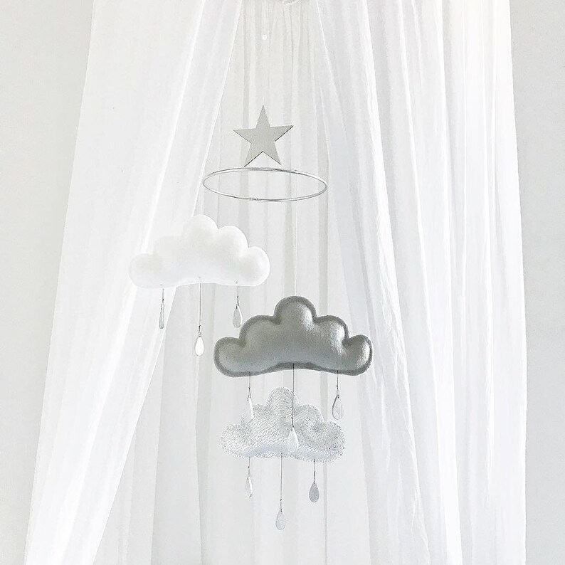 Gender Neutral Baby Mobile Silver and grey nursery mobile-Waldorf Mobile, Crib Mobile,Cloud Mobile Spring Baby Mobile scandi Nursery image 1