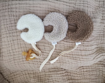 Moon Sherpa Teddy lovey, Sherpa Moon pacifier holder Beige, Moon Paci holder, infant paci holder, Sherpa paci clip, Moon Pacifier Clip