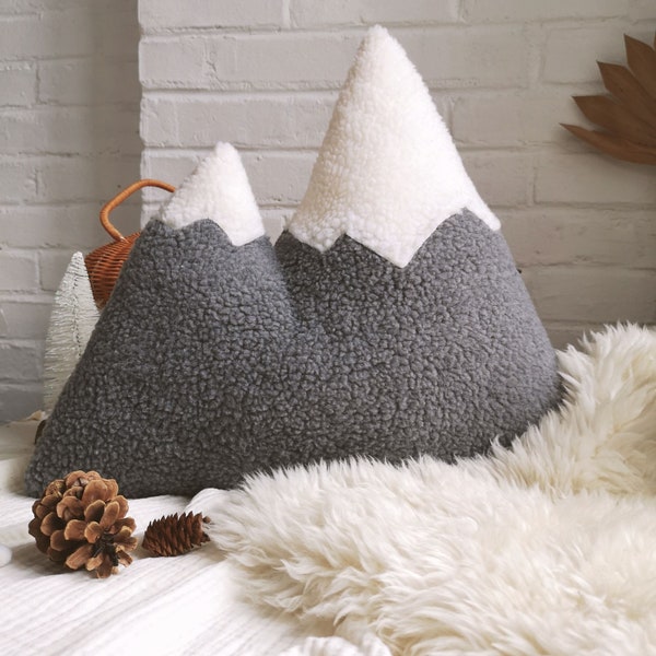 Plush Sherpa Mountain pillow, Winter Home Decor, Throw Pillow, Scandinavian decor, Decorative pillow, Holiday throw pillow, Mountain cushion