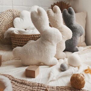 cute bunny pillow plush,Rabbit Shaped Pillow | Easter Rabbit Cushion | Bunny Doll | Teddy Boucle Rabbit Easter Pillow | 7 Color | Spring Easter Decor | Soft Sherpa
