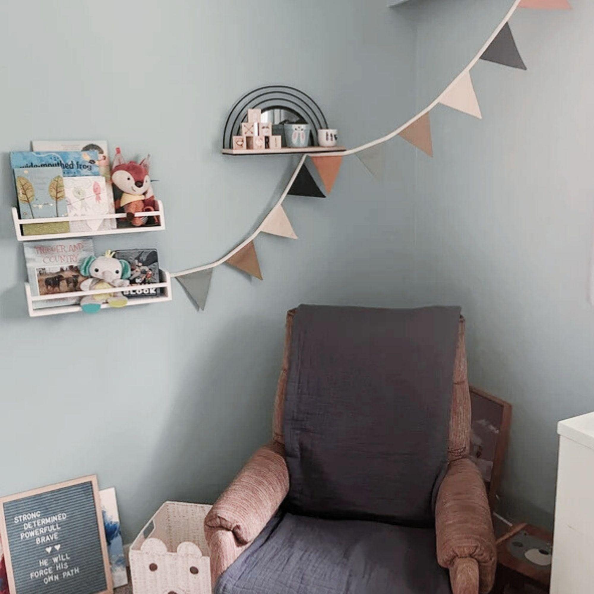 Guirlande Fanion PREMYO Guirlande De Fanions En Tissu - Décoration Chambre Bébé Garçon - Banderole Triangle Pastel Gris Bleu Guirlande De Noël Enfant