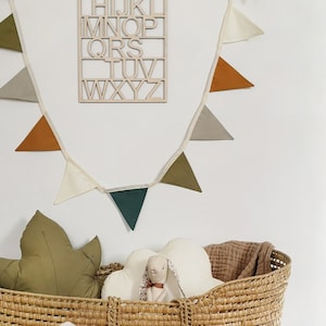 Olive Green woodland  Bunting Banner, Woodland Modern Nursery Boy Bunting decor, Gender Neutral Birthday Flag Banner, Mustard Bunting Banner