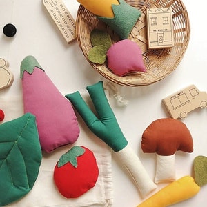 Play Food Set Soft Fabric Vegetable Wooden Shop Imaginative Pretend Play Kitchen Cook Farm Sensory Development Soft Toy Montessori Waldorf