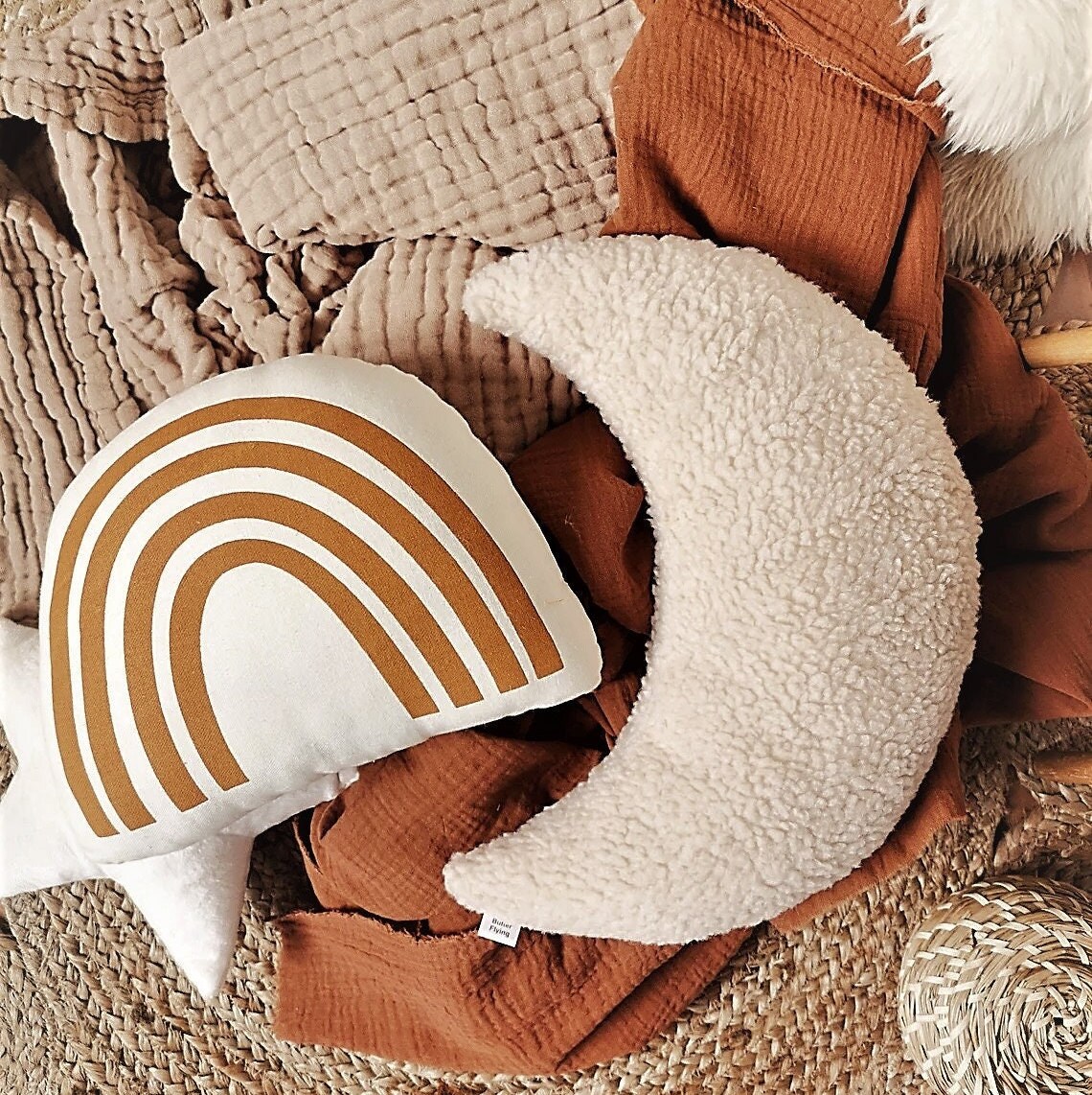 Beige Moon Pillow Sherpa Moon Shaped Pillow Baby Boy Moon Etsy