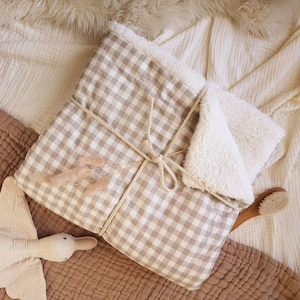 Gingham babydeken, pastel ruit print, beige dambord sherpa plaid, kinderwagendeken, pasgeboren babycadeau, babyshower cadeau