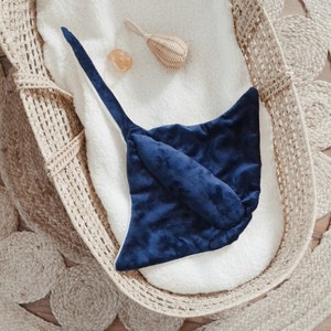 Minky Manta Ray Baby Lovey Blanket: Navy Nautical Gift