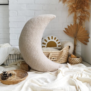 Big Moon Pillow, Sherpa Moon Cushion, Beige Moon shaped pillow, Choose your color