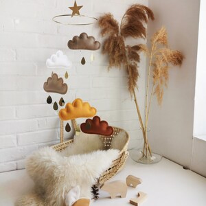 Rust, Ochre, Beige, White, Taupe Baby Mobile, Cloud mobile-Neutral gender nursery mobile-neutral baby gift, Boho Mobile image 5