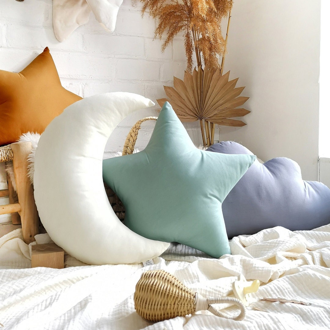 Moon Pillow Cloud Pillow Star Pillow Custom Color Celestial Nursery Decor Crescent Moon Pillow Moon Pillow Mustard Yellow Throw Pillow Etsy