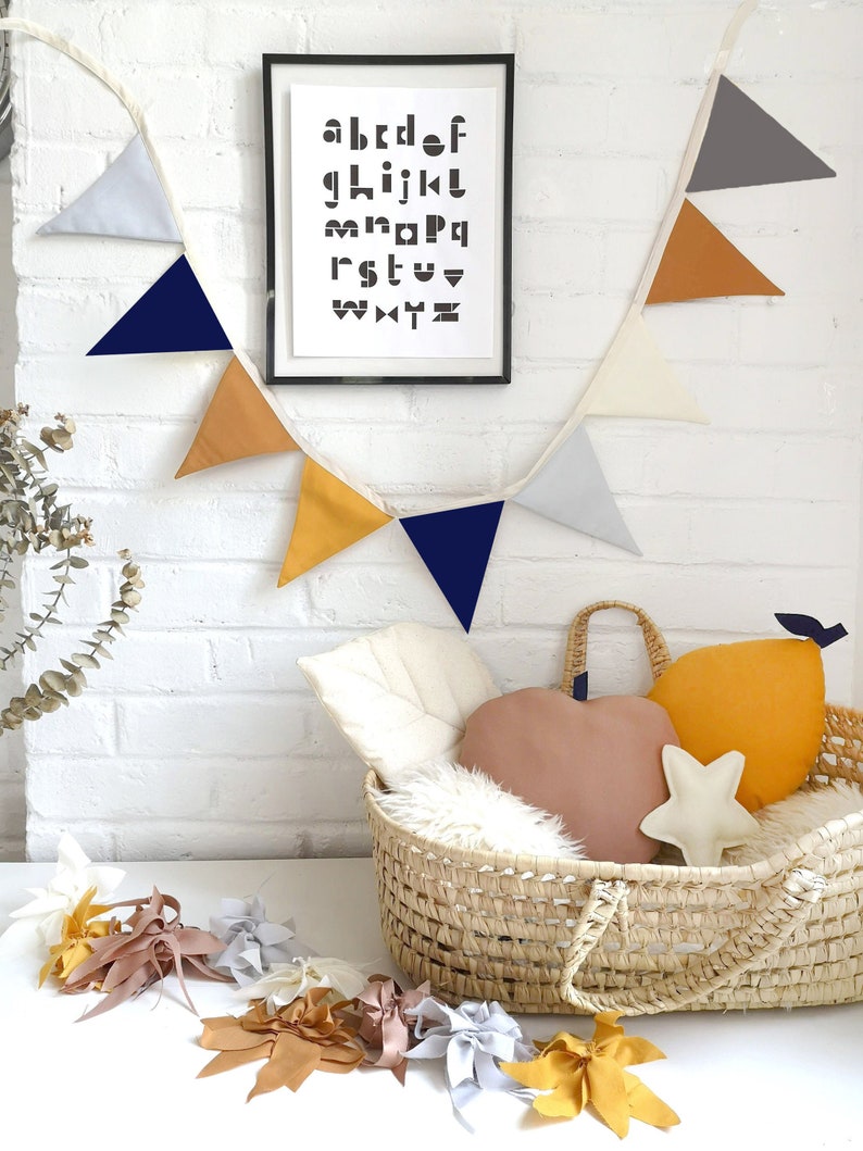 Navy Rust Flag Bunting Banner Nursery Fabric Flag Garland Etsy