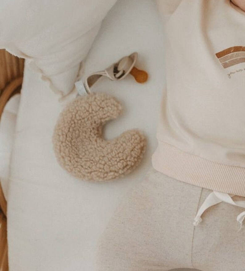Beige Sherpa Teddy Lovey Sherpa Moon Pacifier Holder Moon Etsy