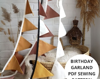 Birthday Garland Sewing Pattern, Custom Bunting Garland Sewing Pattern PDF Instant Download with Step-by-Step Photo Instructions