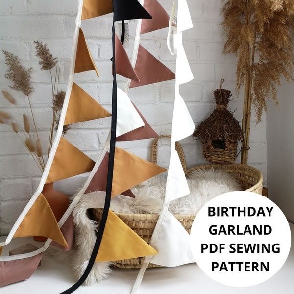 Birthday Garland Sewing Pattern, Custom Bunting Garland Sewing Pattern PDF Instant Download with Step-by-Step Photo Instructions