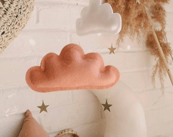 Blush and Coral Cloud and star mobile, Mobile for Baby Girl, Moon Nursery Decor, Baby Mobile , Cloud Mobile Nursery ,Baby Crib Mobile