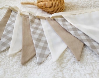 Beige geruite slinger | Landelijke babykamerbanner, decoratie voor babyshower (2 maten)