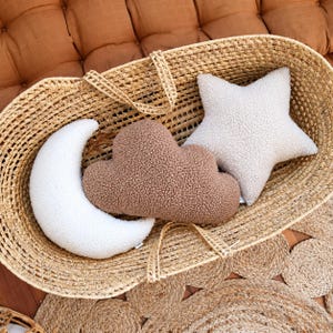 Set of 3 Boucle Cloud, Moon & Star Pillows – Neutral Nursery Decor