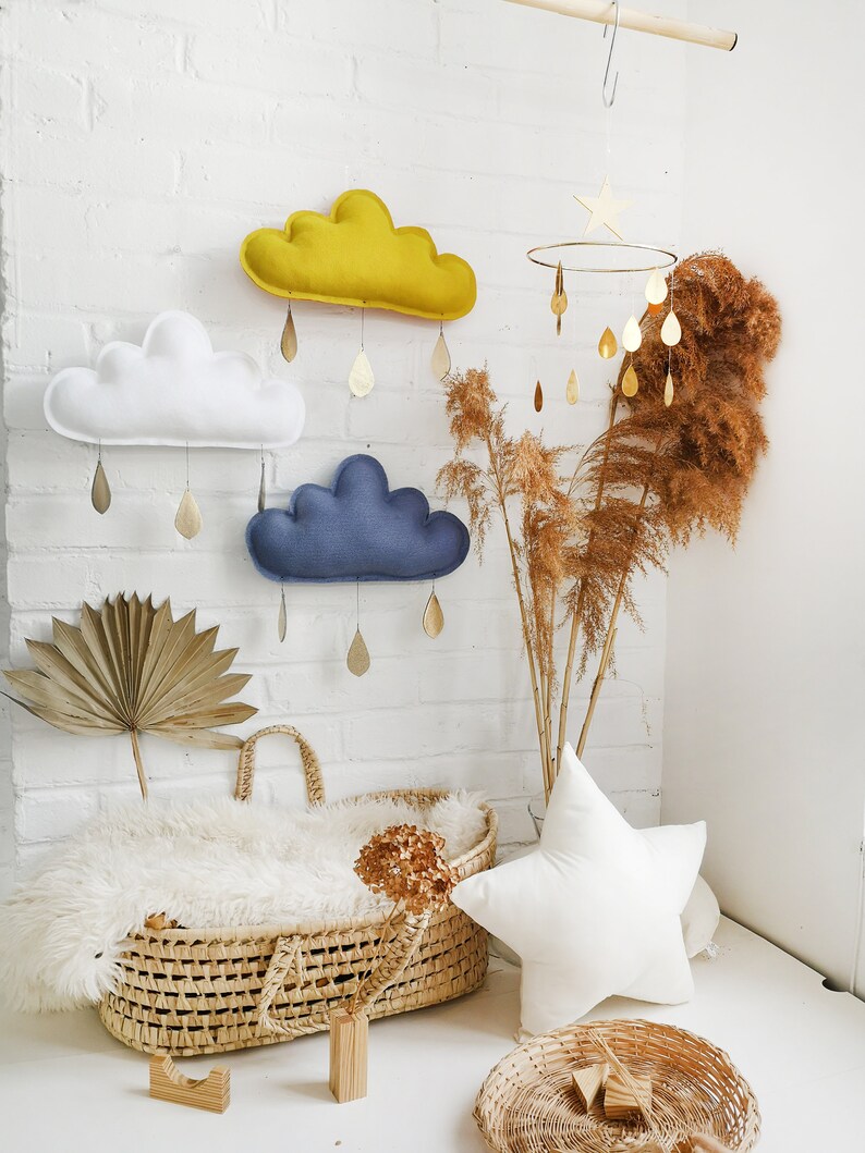 Boy Kids room Cloud Decor- Blue and brown nursery decor, Boy nursery decor, Nordic minimalist nursery, Baby boy gift, The Butter Flying, mobile nuage bebe, decoration chambre enfant nuage, gender neutral baby room decor, modern  nursery decor gift