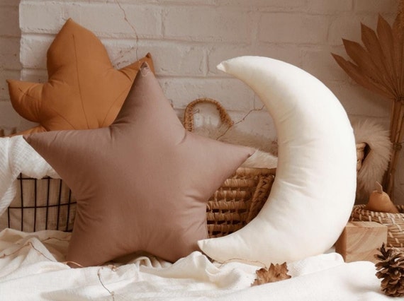 Brown Star Pillow Beige Moon Pillow Star Decorative Pillows