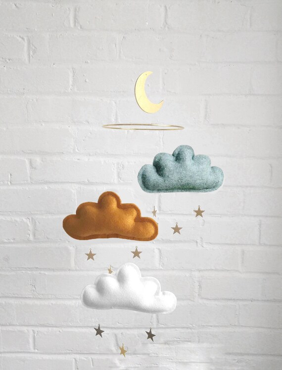 Mobile Bebe Nuages Et Etoiles Mobile Nuages Vert Sauge Chine Etsy