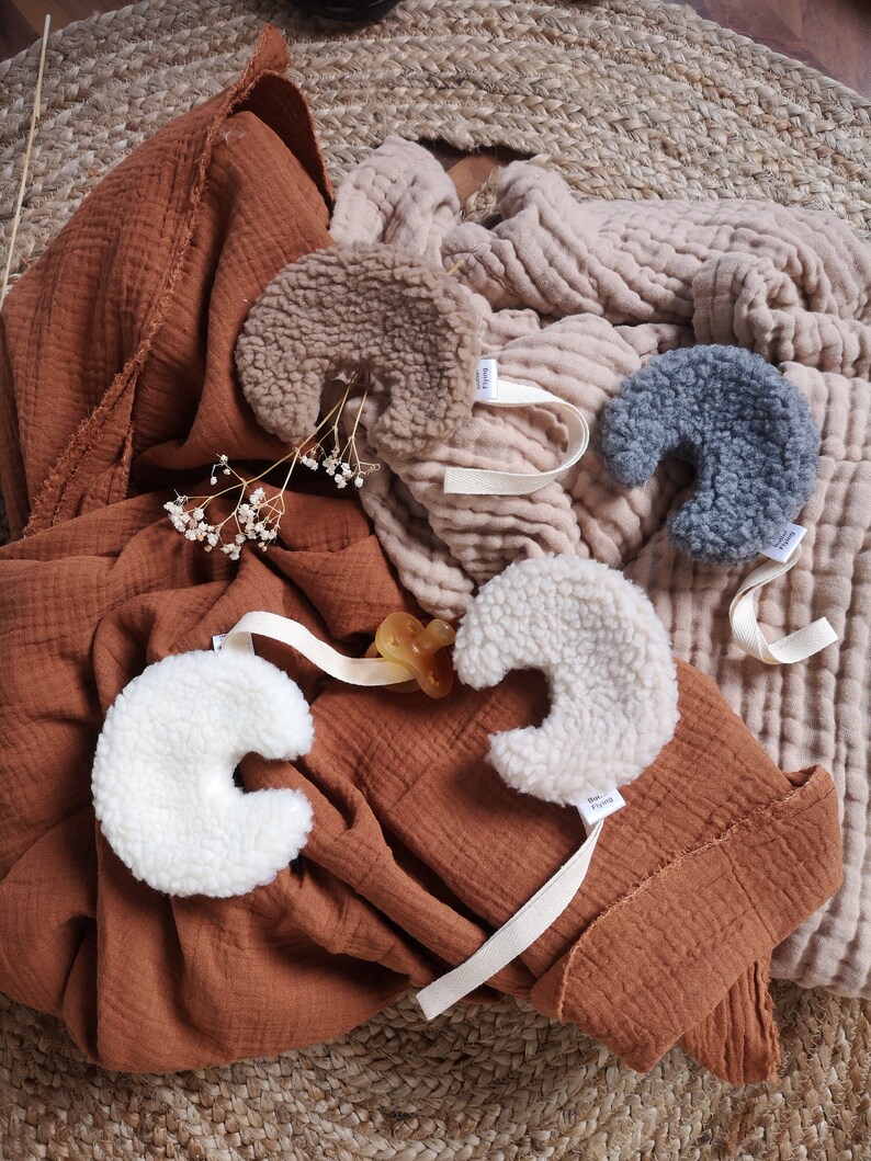 Beige Sherpa Teddy Lovey Sherpa Moon Pacifier Holder Moon Etsy