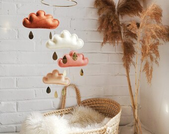 Rust, Ivory, Terracotta, Peach Baby Mobile, cloud mobile-Neutral gender nursery mobile-neutral baby gift, Boho Mobile-monochrome mobile-cot