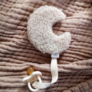 Beige Teddy Moon Sherpa Moon Pacifier Holder Infant Pacifier Clip Teddy Lovey image 4