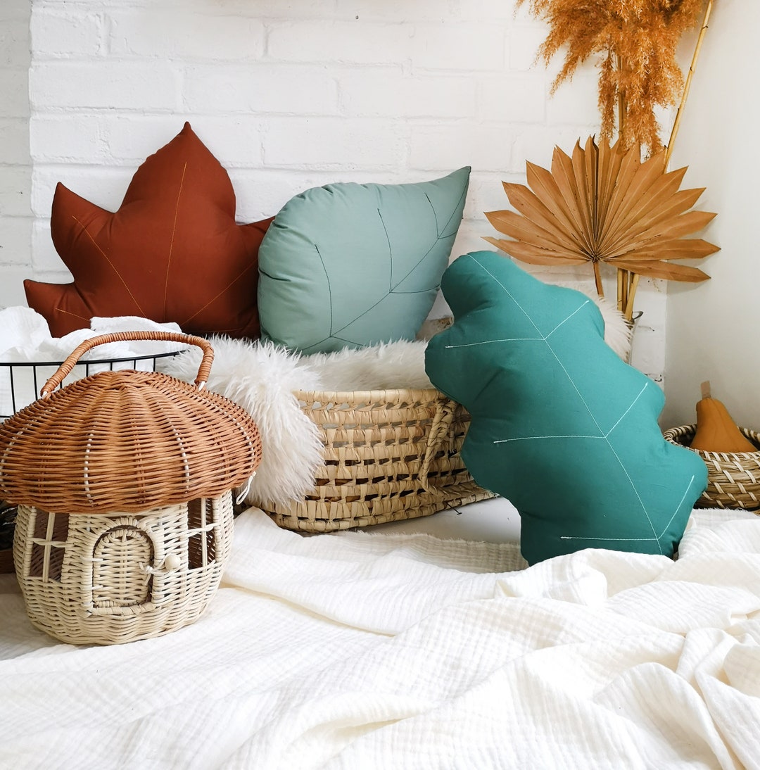 Forest Themed Decorative Green Leaf Pillow Terracotta Leaf - Etsy