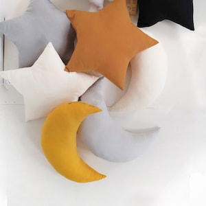 Mustard kids room pillows, Star pillow, Terracotta Canopy pillows, Playhouse Moon pillows, Crib canopy pillows, Teepee canopy pillows