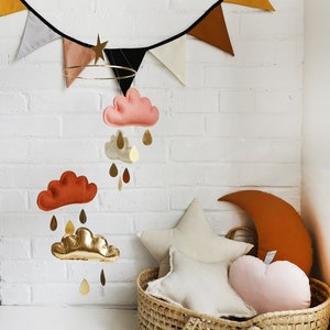 Terracotta and gold nursery, Terracotta, Ivory, Burnt orange and Gold Cloud mobile, Neutral gender nursery, Star mobile, white baby mobile image 5