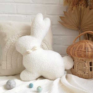 Handmade Teddy Sherpa Bunny Pillow | Spring Nursery Decor image 14