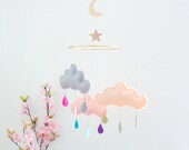 Baby mobile-Cloud mobile for nursery "MOON DREAM"by The Butter Flying-crib mobile-scandi baby-nursery ideas-ceiling mobile-gold crib sheet