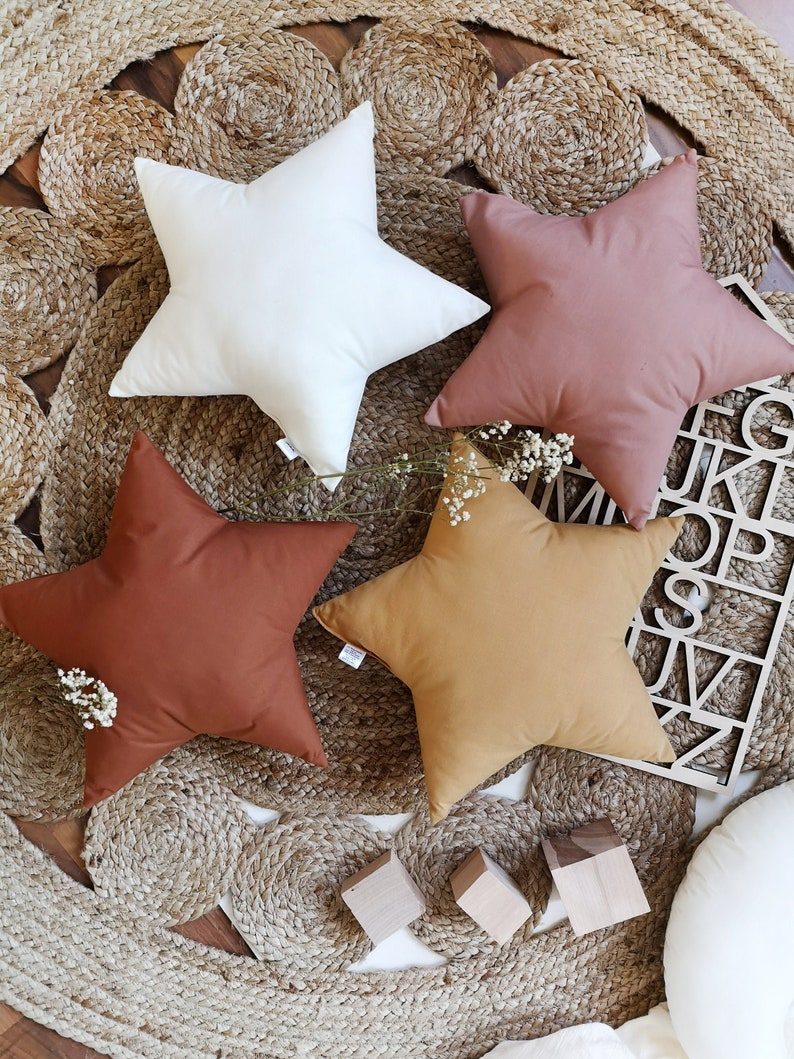 Dark terracotta Star pillow, Star shaped pillow, Star decorative pillows, Amber Nursery Decor, Baby boy nursery decor image 1