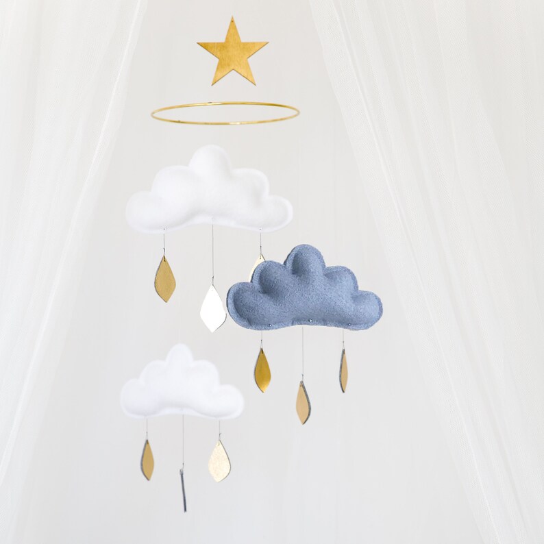 Baby Boy Cloud Mobile Grey Blue Nursery Baby Boy Nursery Etsy