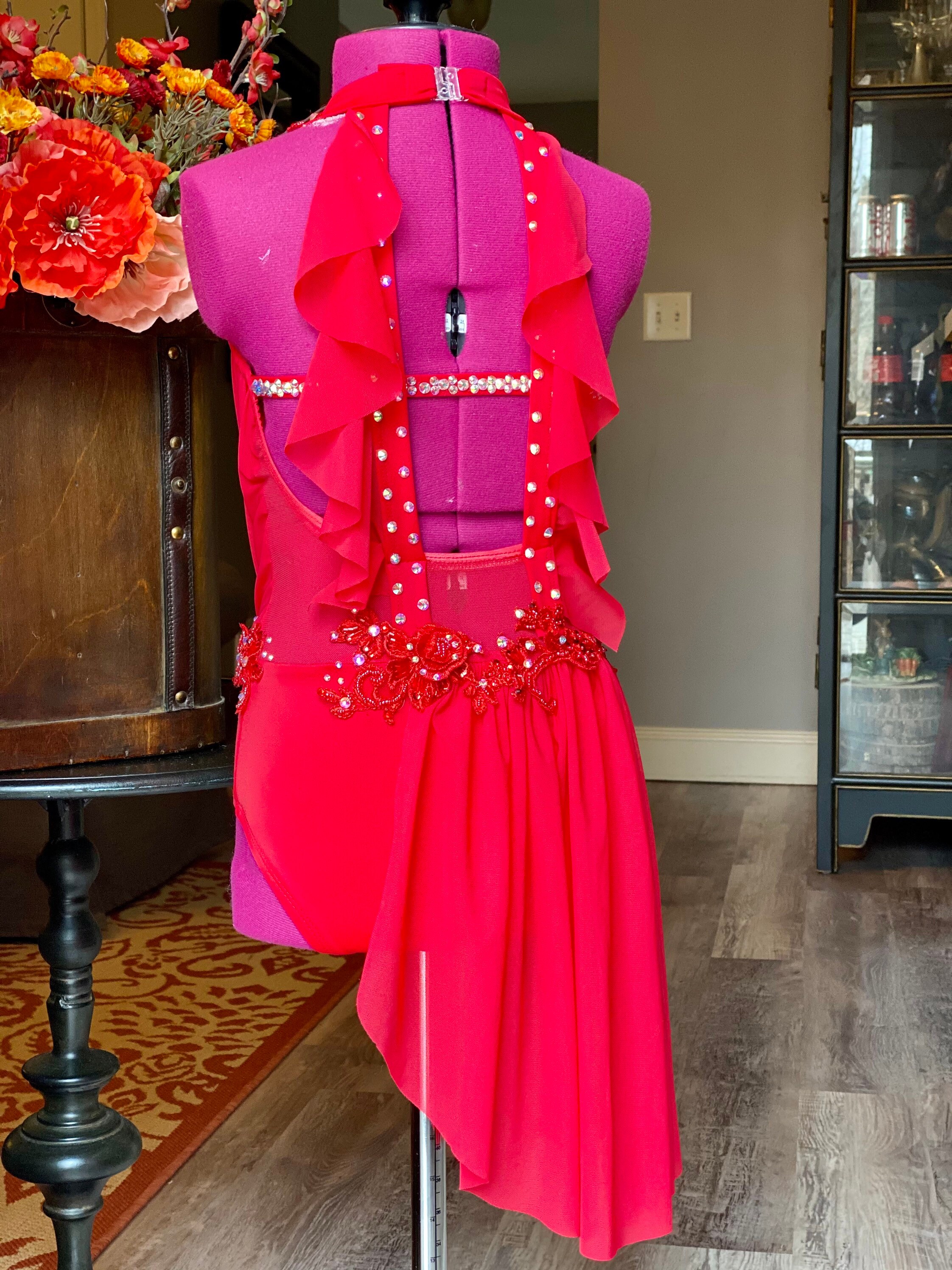 Custom Mesh Ruched Dance Costume / Red Lyrical Costume / Dance ...