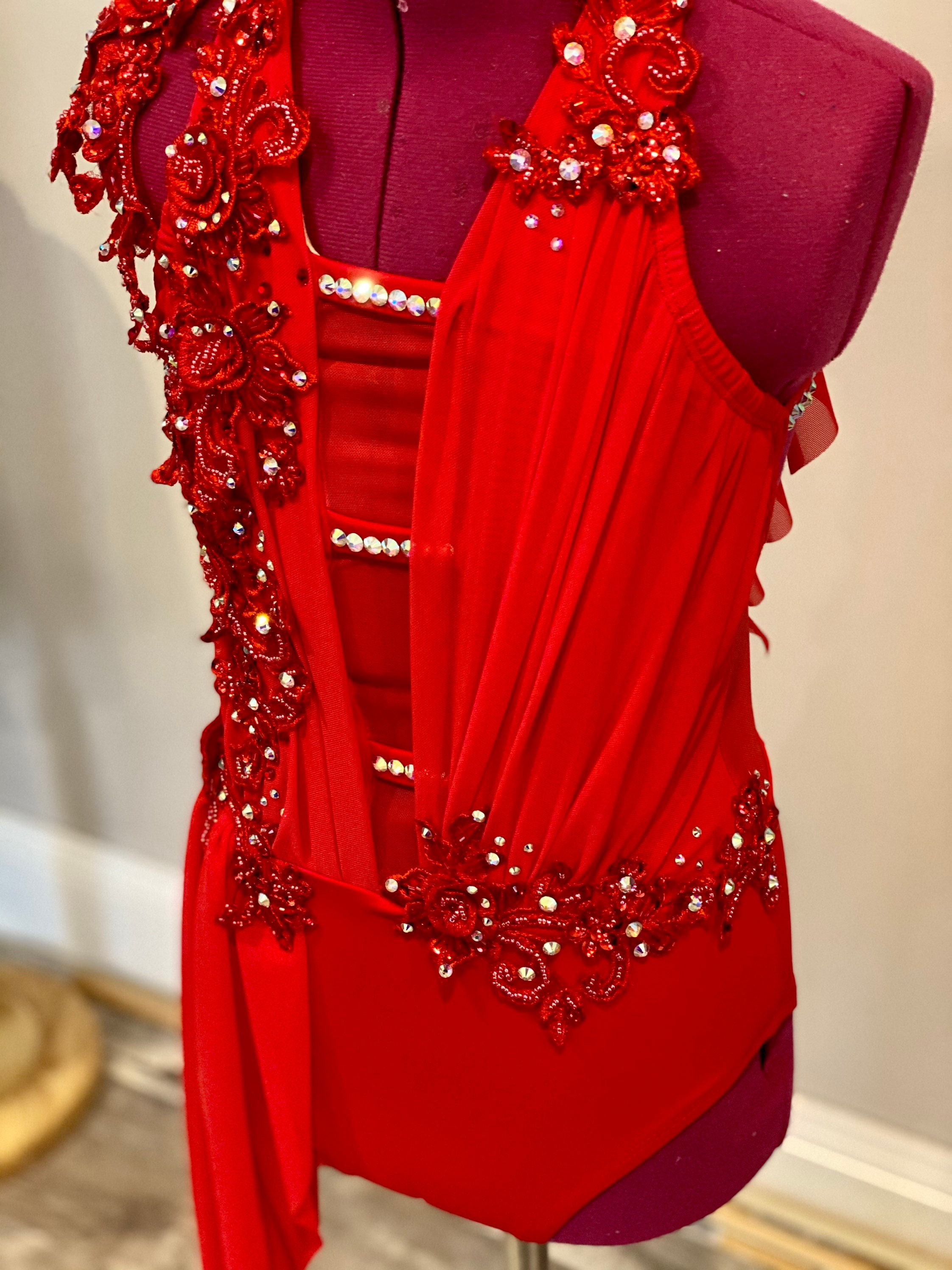 Custom Mesh Ruched Dance Costume / Red Lyrical Costume / Dance