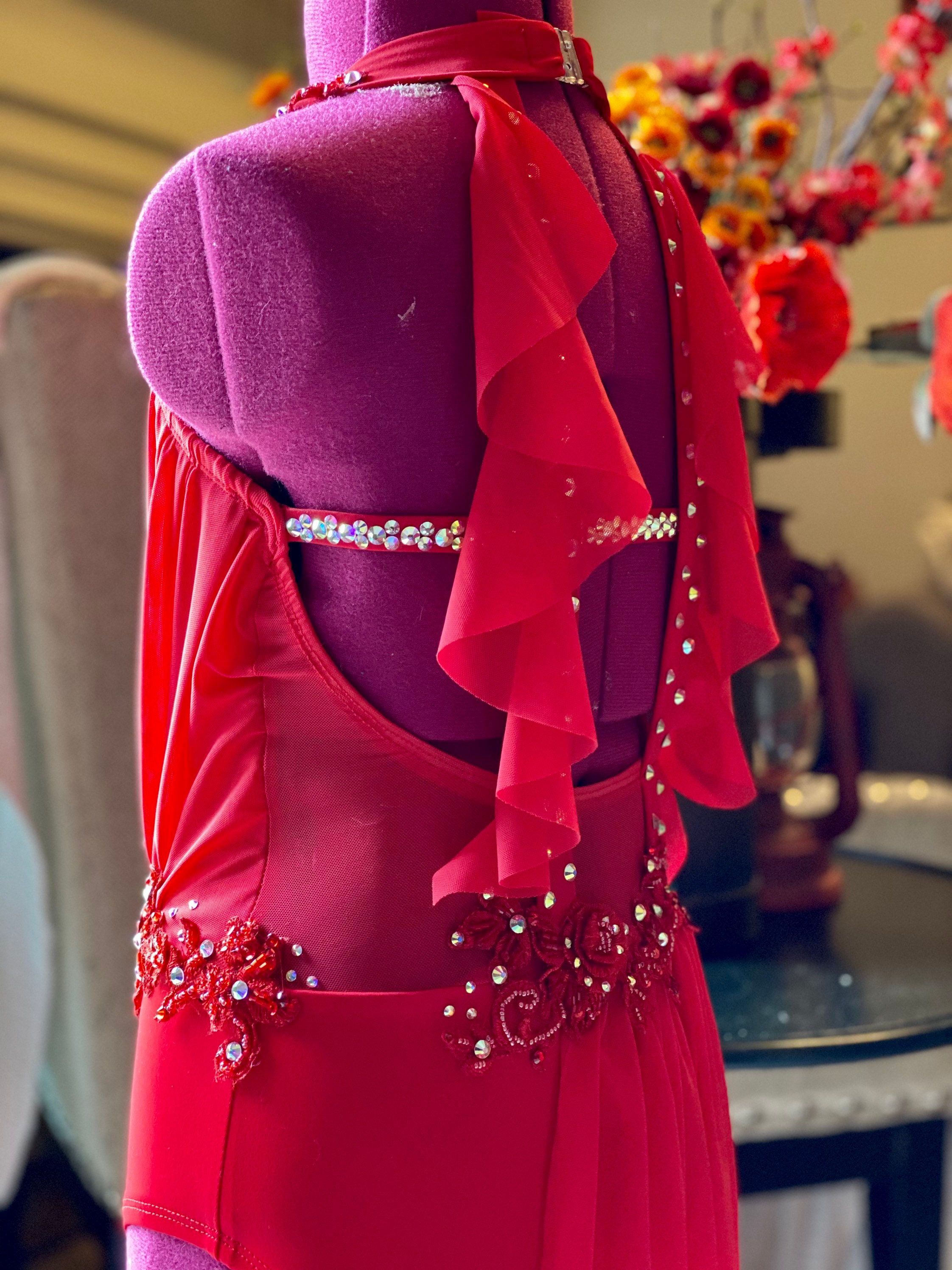 Custom Mesh Ruched Dance Costume / Red Lyrical Costume / Dance