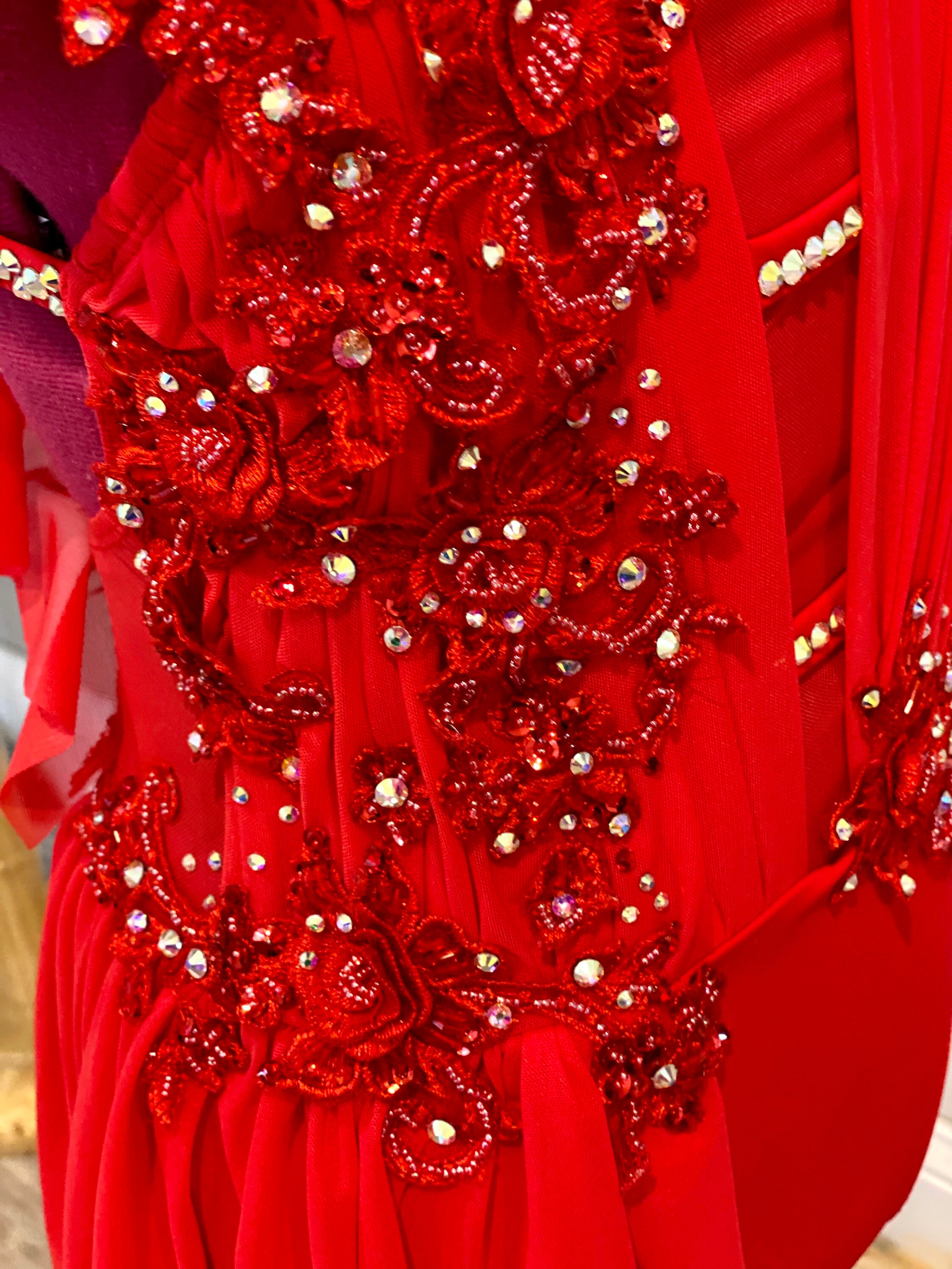 Custom Mesh Ruched Dance Costume / Red Lyrical Costume / Dance