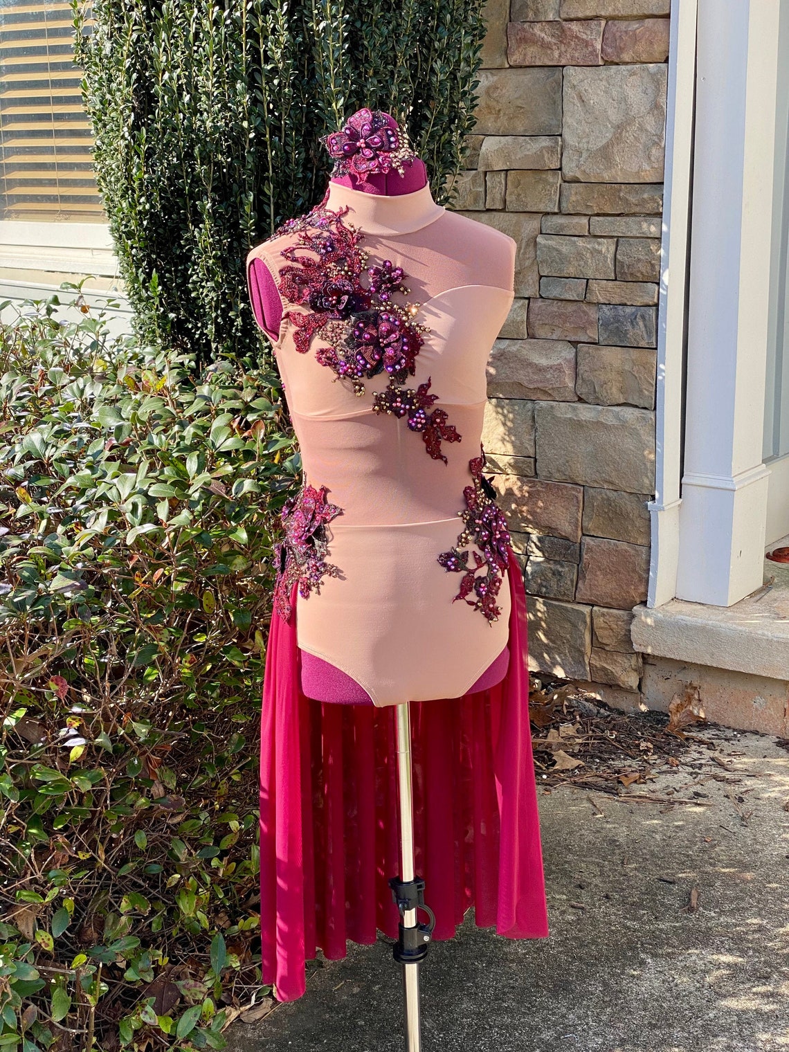 Custom Mesh Dance Costume / Burgundy Lyrical Costume / Dance Etsy