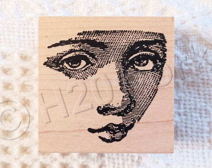 RARE Stampland Woman's Face Rubberstamp Girl's Face Halftone Stamp Woodmounted Rubber Stamp