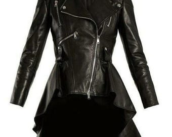Genuine Leather Peplum Biker Jacket Lamb Skin slim Fit Leather Frock Handmade