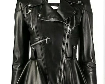 Genuine Leather Biker Jacket Black Lamb Skin slim Fit Leather Frock Handmade