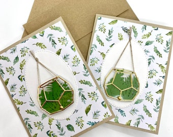 geometric gold plant terrarium thank you cards and envelopes - set of 2
