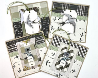 farmhouse style birds of a feather blank greeting cards - set of 4 cards and envelopes