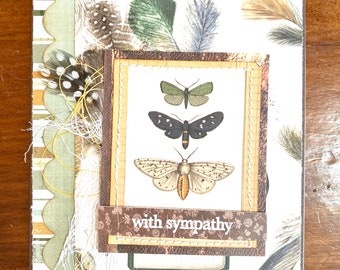 sympathy card - moths and butterflies; feathers