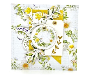 daisy and wild flowers card - handmade - original - nature themed